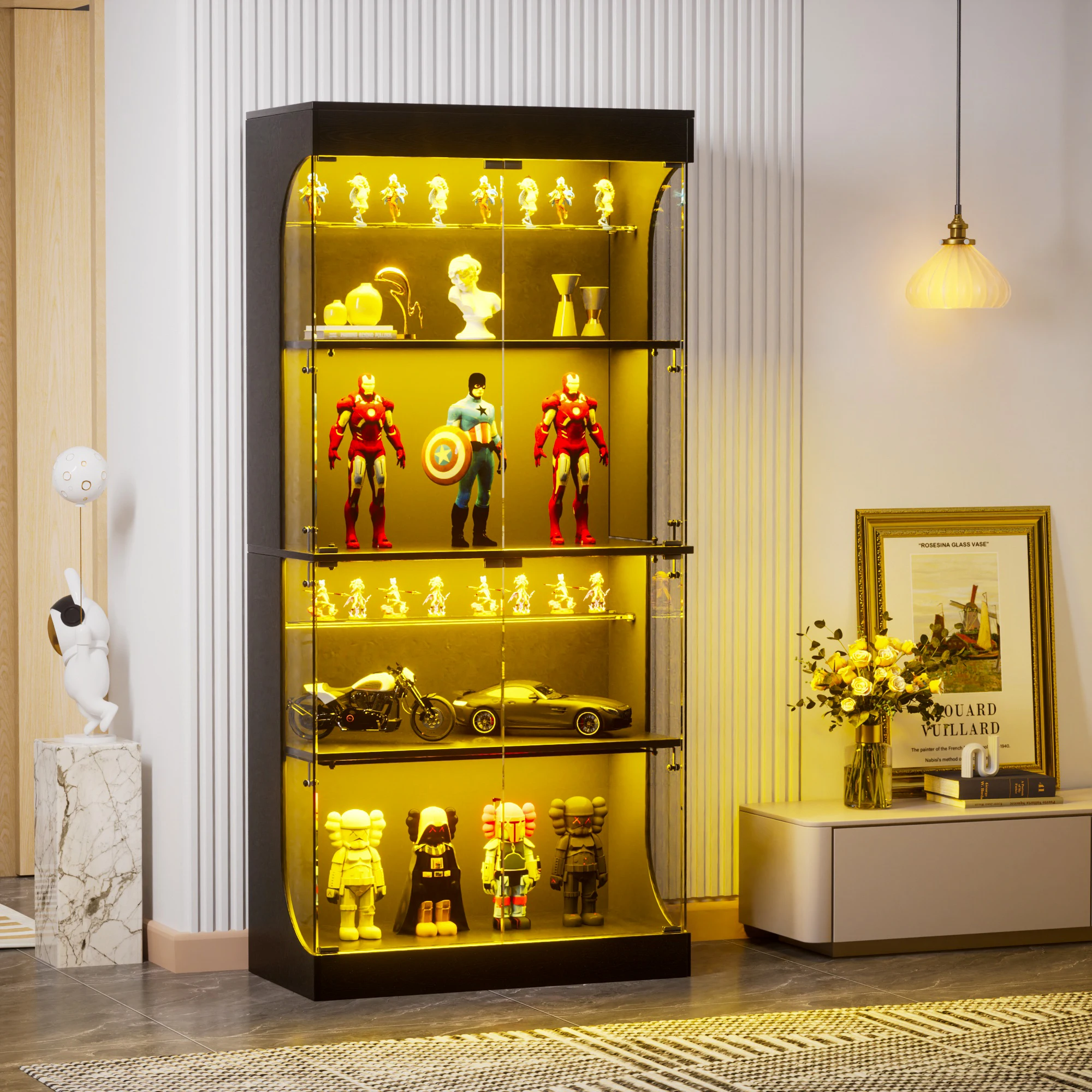 Fotografia 4: Armário Expositor de Vidro com 4 Andares, Iluminação LED, Sensor e Carregamento, Vitrine com Portas de Vidro, 80 × 35 × 165 cm