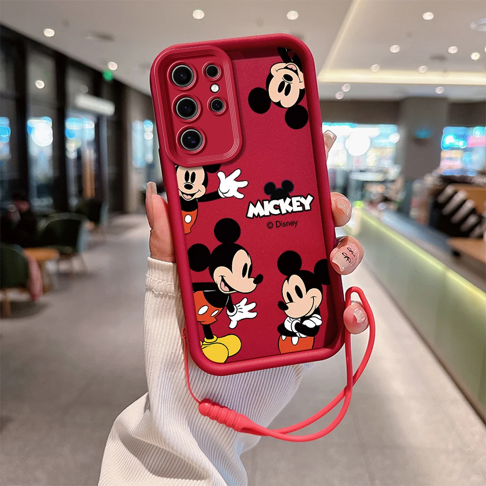 Caixa do telefone de Disney Mickey e Minnie Mouse, tampa bonito com correia da mão, ajuste para OPPO A17, A38, A53, A54, A55, A58, A72, A74, A76, A78, A94, a98, 4G, 5G