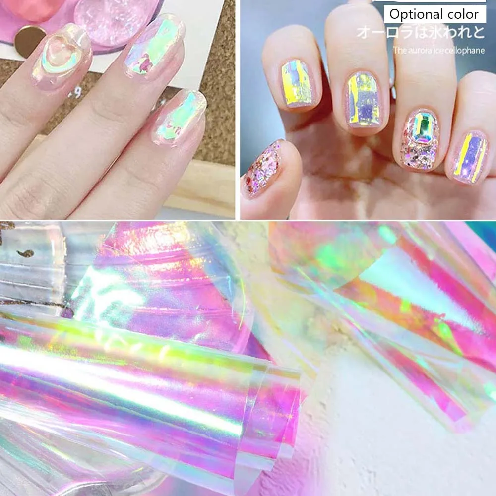Colorful Transfer Paper Mirror Glitter Decal Aurora Broken Glass Foils Nail Foil Film Laser Cellophane Nails Art Decoration