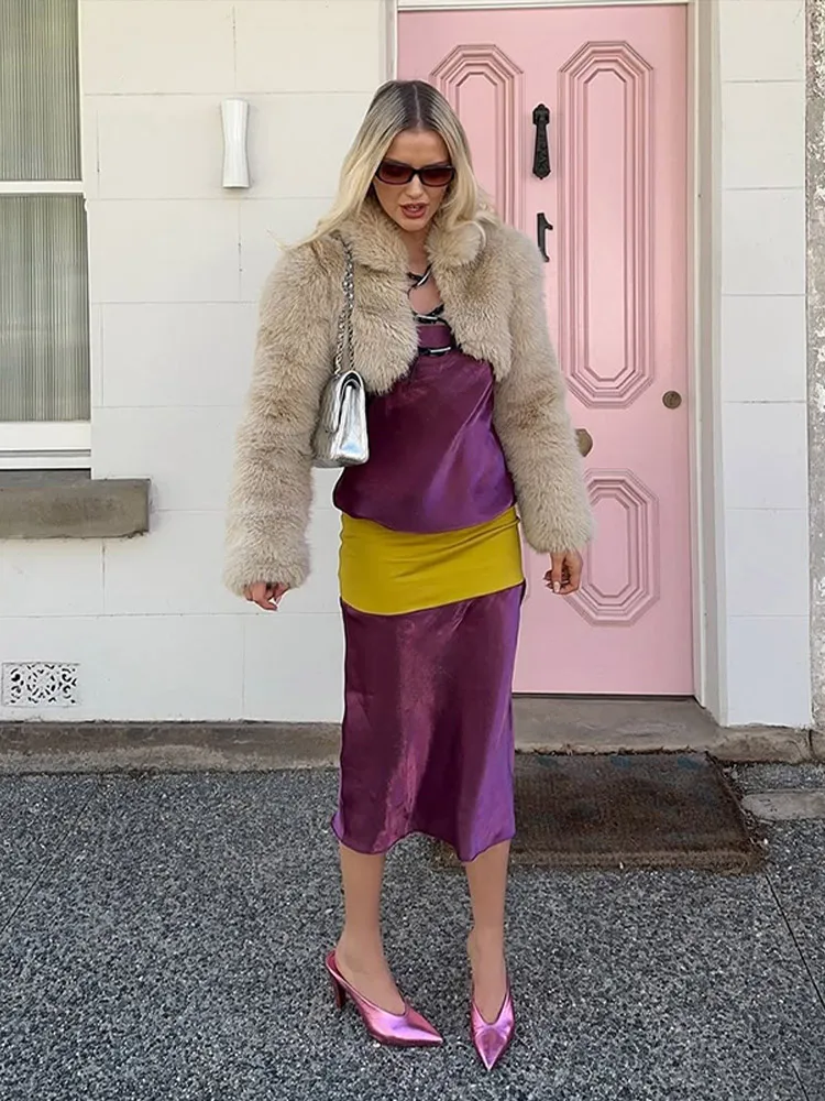 Mode recadrée fausse fourrure manteau femmes Chic solide revers manches longues mince veste courte 2025 hiver dame quotidien haute rue vêtements d'extérieur