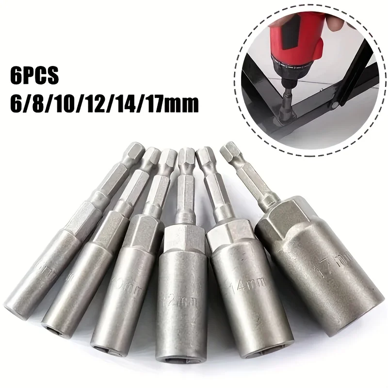 80mm long deep nut screwdriver drill bit 6pcs impact socket adapter electric tool 6.35mm hexagonal socket nozzle screwdriver