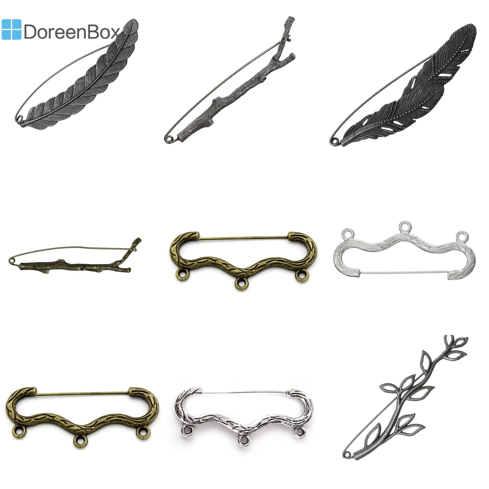 Doreen Box Lovely Vintage Pin Brooches Bow Bend Antique Bronze Silver Color Brooches Jewelry Accessories  2/3/10/20 PCs