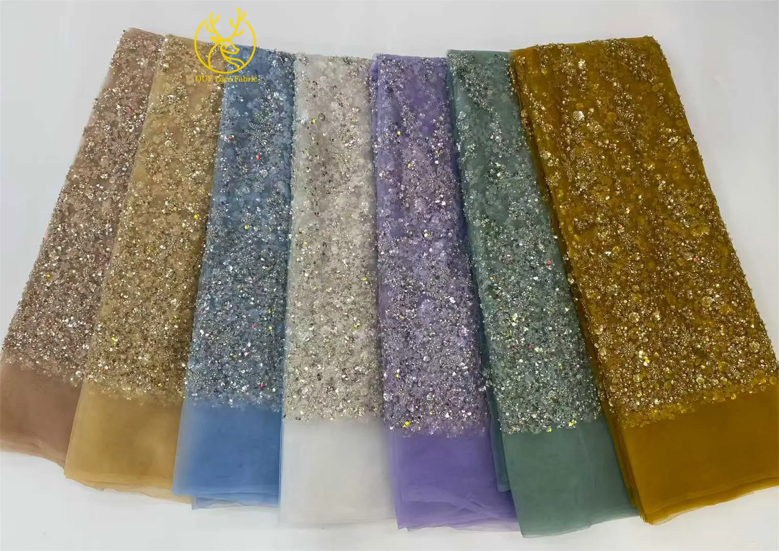 2026 New African Groom Embroidered Beaded Lace Fabric Nigerian French Sequin Lace Fabric for Bridal Wedding Party Dresses