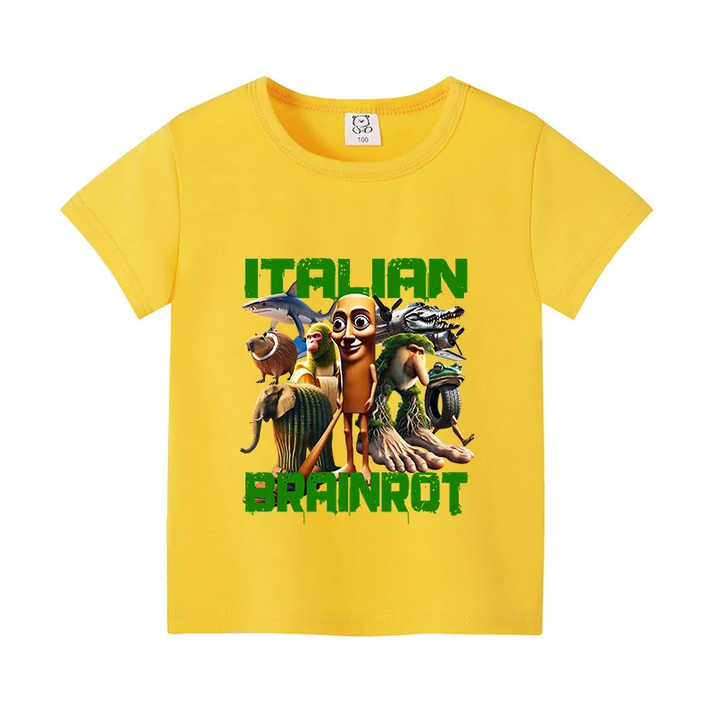 이탈리아 Brainrot Baby Boys 소녀 반팔 티셔츠 재미 있은 동물 Meme 여름 코튼 탑 의류 Tung Tung Sahur 캐주얼 티