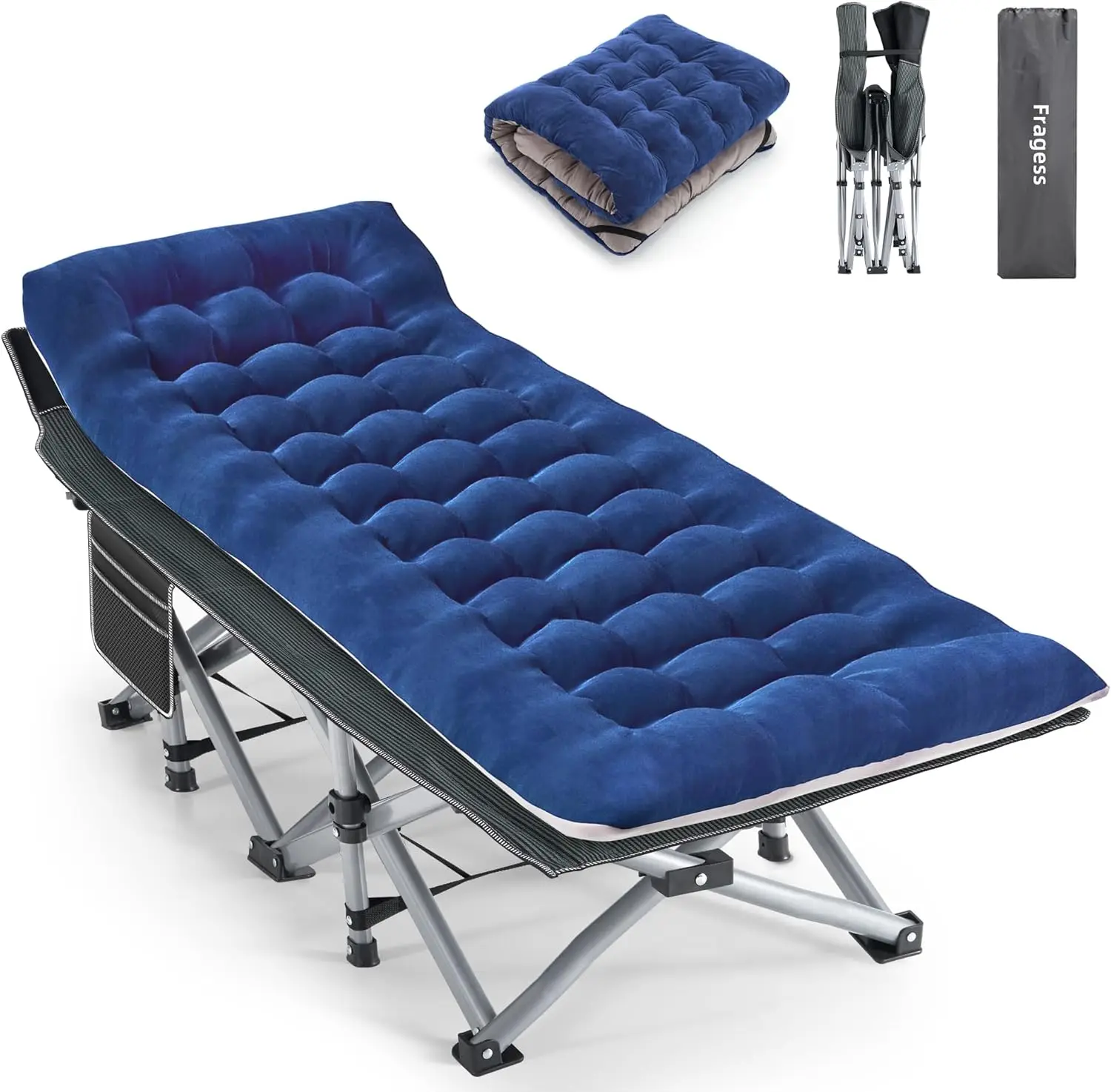 

Camping Cot with Cushion & Pillow, Portable Sleeping Cot 600LBS, Heavy Duty Foldable Bed with Carry Bag for Outdoor Travel