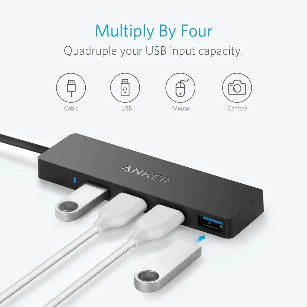 Anker hub usb 3.0 4 portas, ultra fino, hub de dados para macbook air, mac pro, tablet, imac, laptop, notebook, pc, drives flash