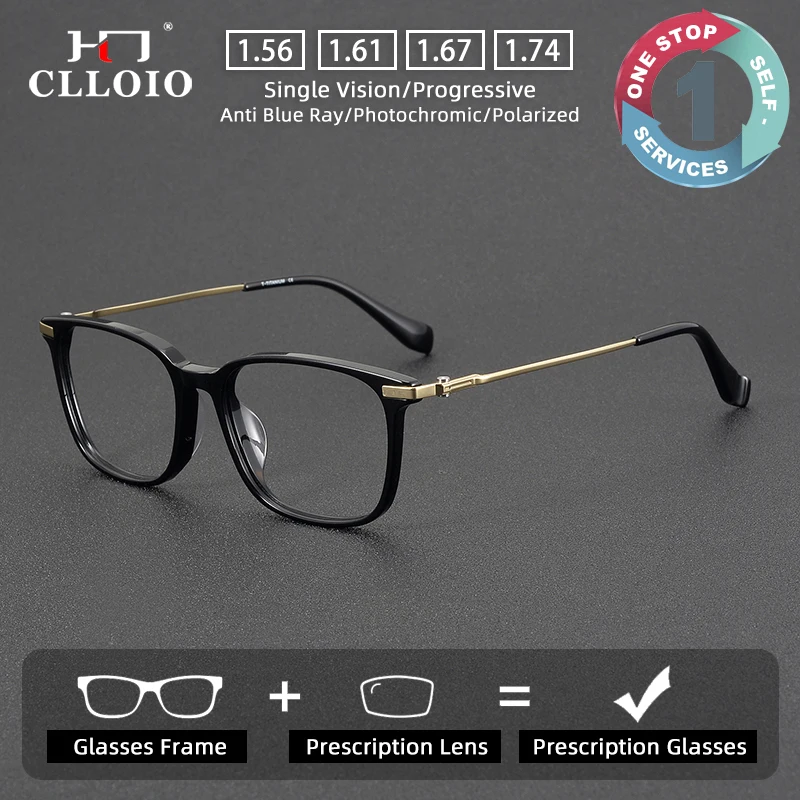 

CLLOIO Fashion Men Women Multi functional Glasses Pure Titanium Acetate Handmade Glasses Anti Blue Light Progressive Eyeglasses