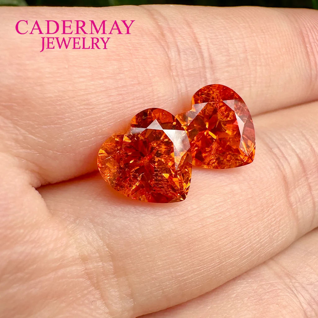 Cadermay Heart Shape Lab-Grown Fanta Orange Sapphire Natural-Looking Cotton Inclusion Loose Colorful Gemstone for Jewelry Making