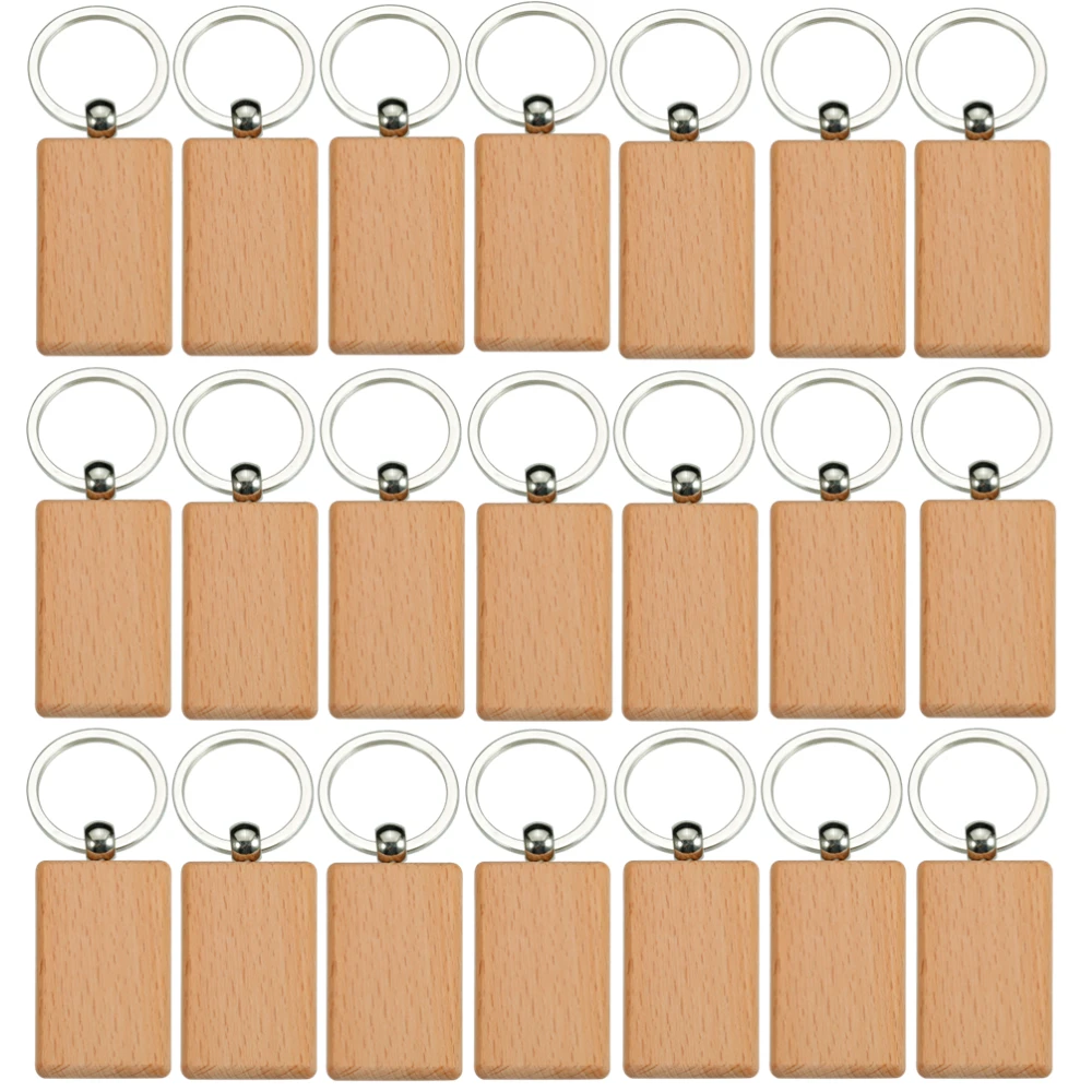 20pcs Blank Wooden Keychain Rectangle Wood Keyring Handwork DIY Charm For Man Women Man Family Jewelry Accessories