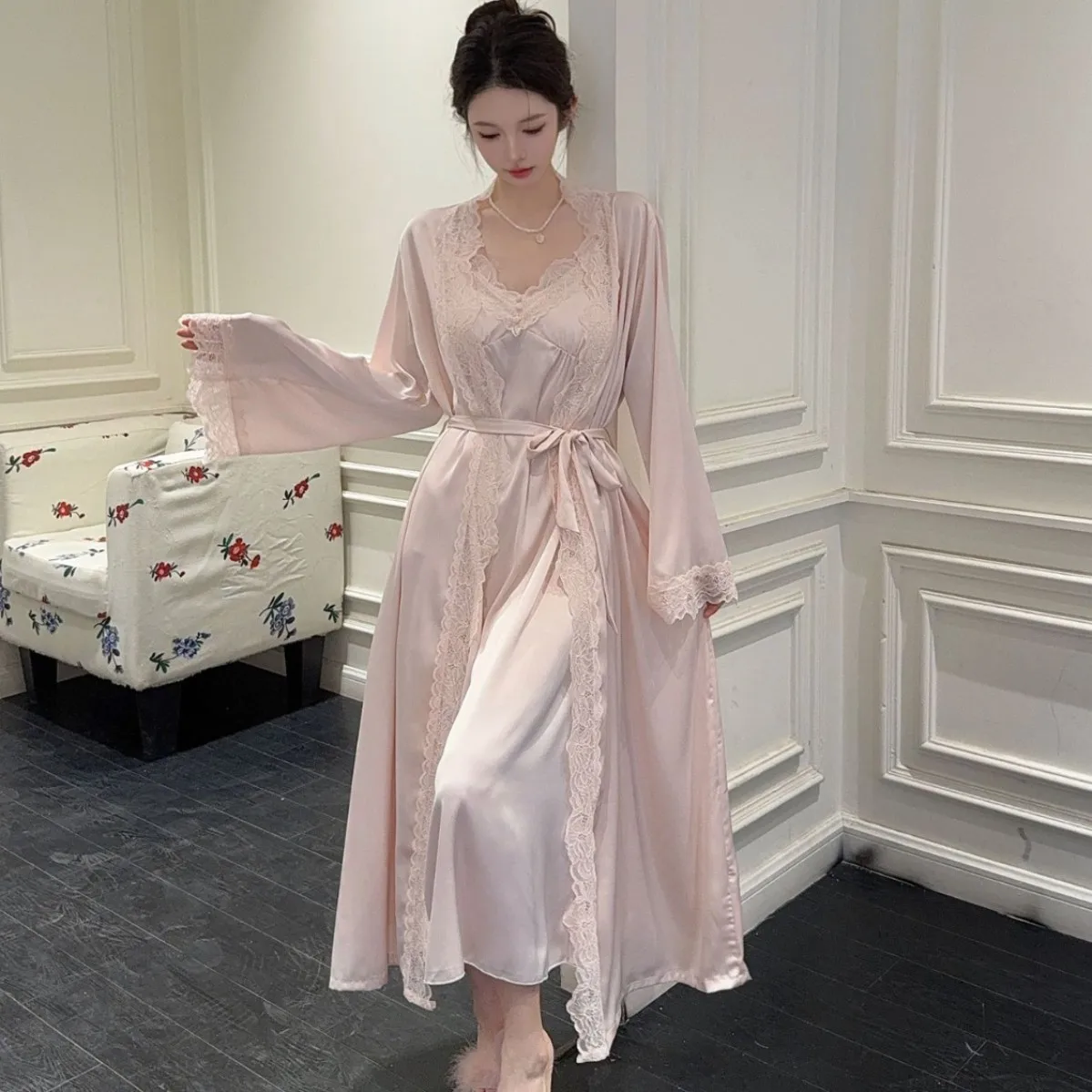 

Ice Silk Women’s New Spring Sleeveless Sleepwear Set – Two-piece Sexy Satin Nightgowns