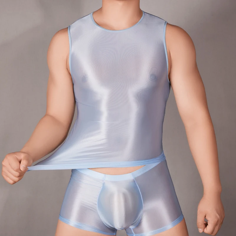 

Мужская шелковистая гладкая сексуальная майка с круглым вырезом, футболка без рукавов, прозрачная смирительная рубашка, эротический тонкий прозрачный жилет, майка, корсет
