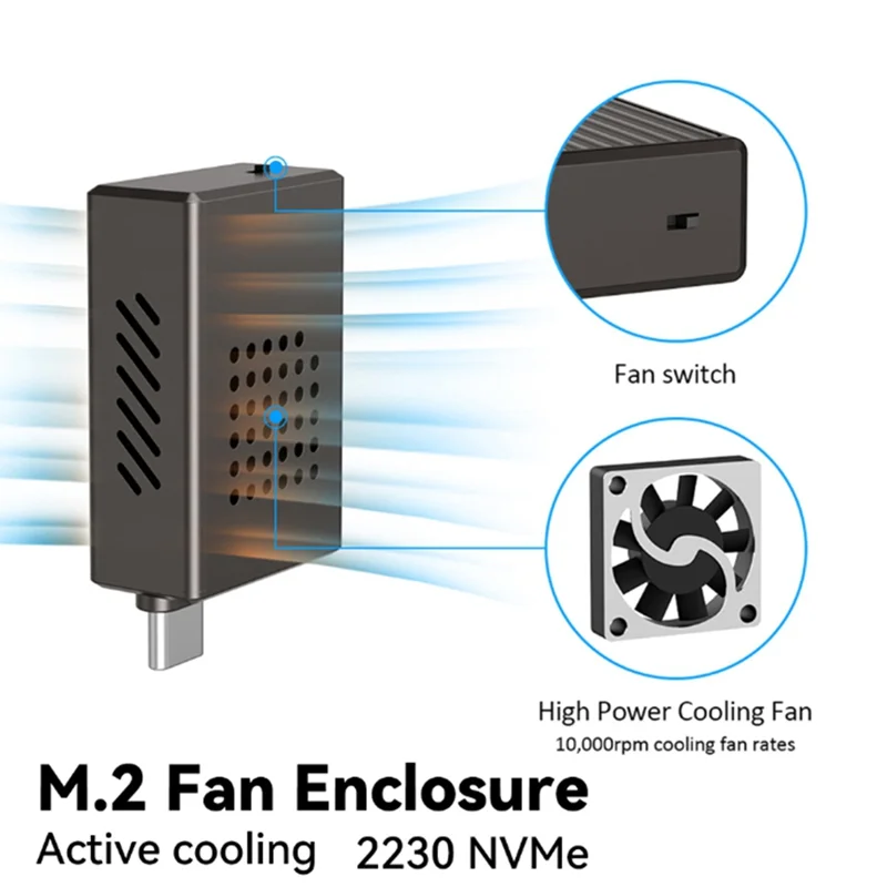 

Nvme M. 2 SSD Enclosure 2230 USB 3.2 Gen 2 To Nvme PCI-E M. 2 SSD Case Cooling Fan For Laptop