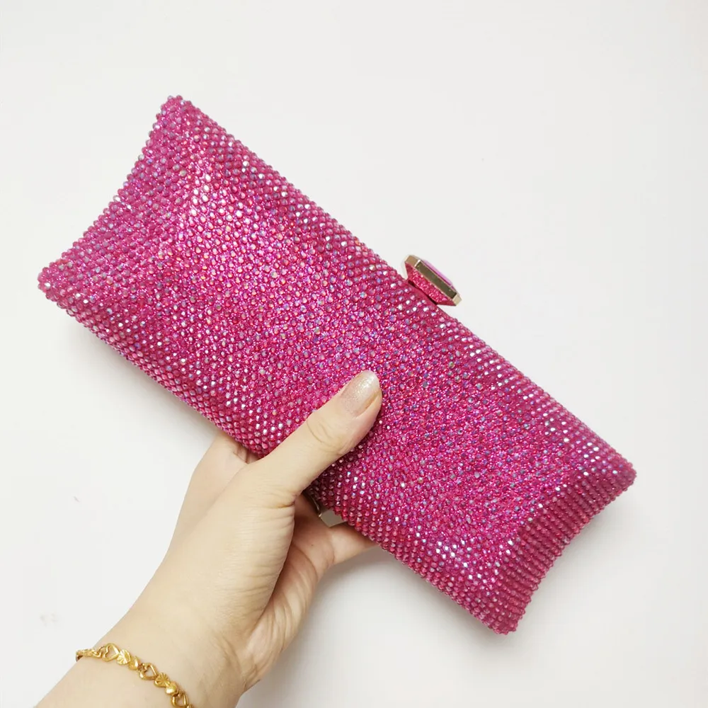 

DG PEAFOWL Fuchsia 10 COLOR Women Crystal Clutch Evening Bags Wedding Bridal Rhinestone Box Handbags Party Dinner Diamond Purse