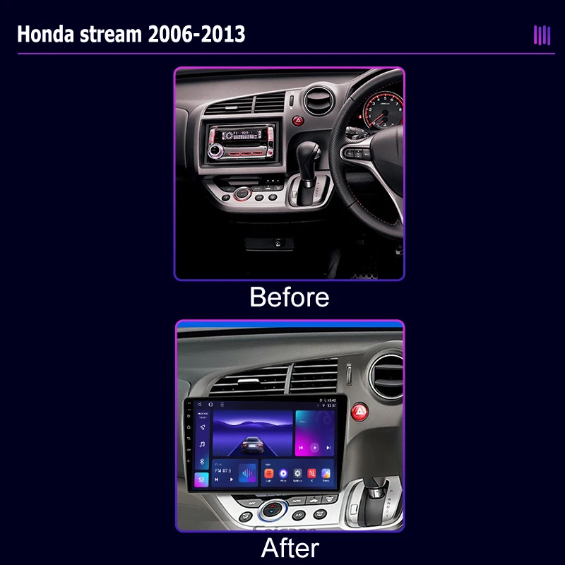 roadivox Android car radio for Honda stream 2006 2013 stereo GPS Navigation video Multimedia Player tape recorder  carplay