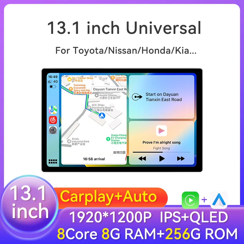 

13,1-дюймовый универсальный 2 Din Android автомобильный стерео радио для Toyota Honda Volkswagen Kia Nissan Hyundai мультимедийный плеер навигация GPS Carplay авто головное устройство с экраном интеллектуальные системы