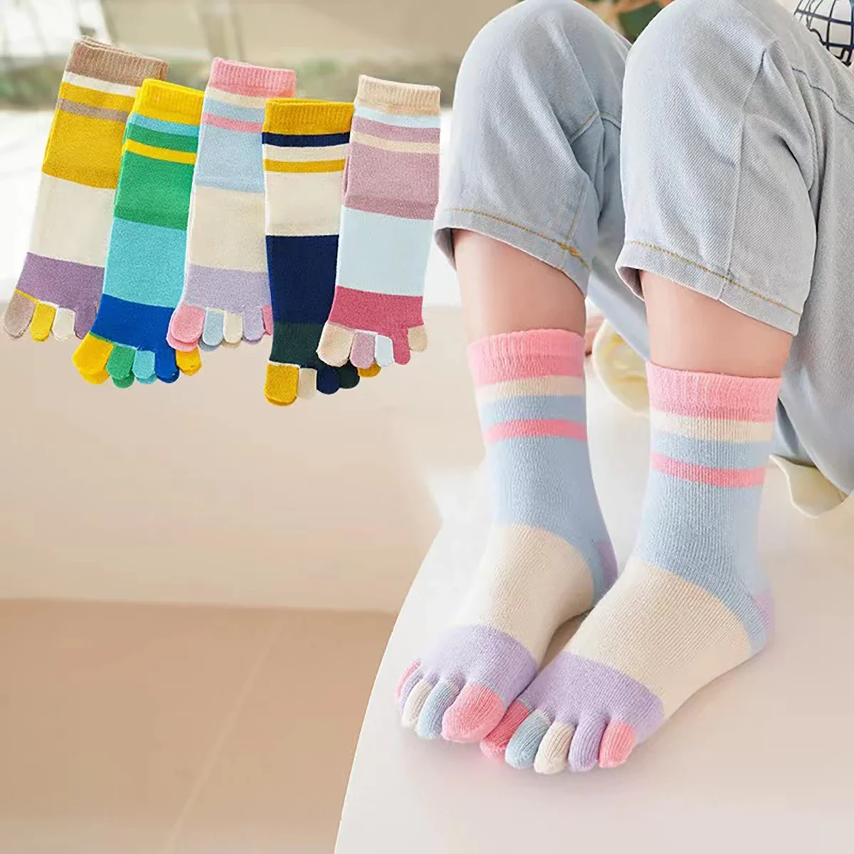 1 pair of fashionable and versatile new five toed socks for children, breathable, comfortable, and cute deodorants and breathabl