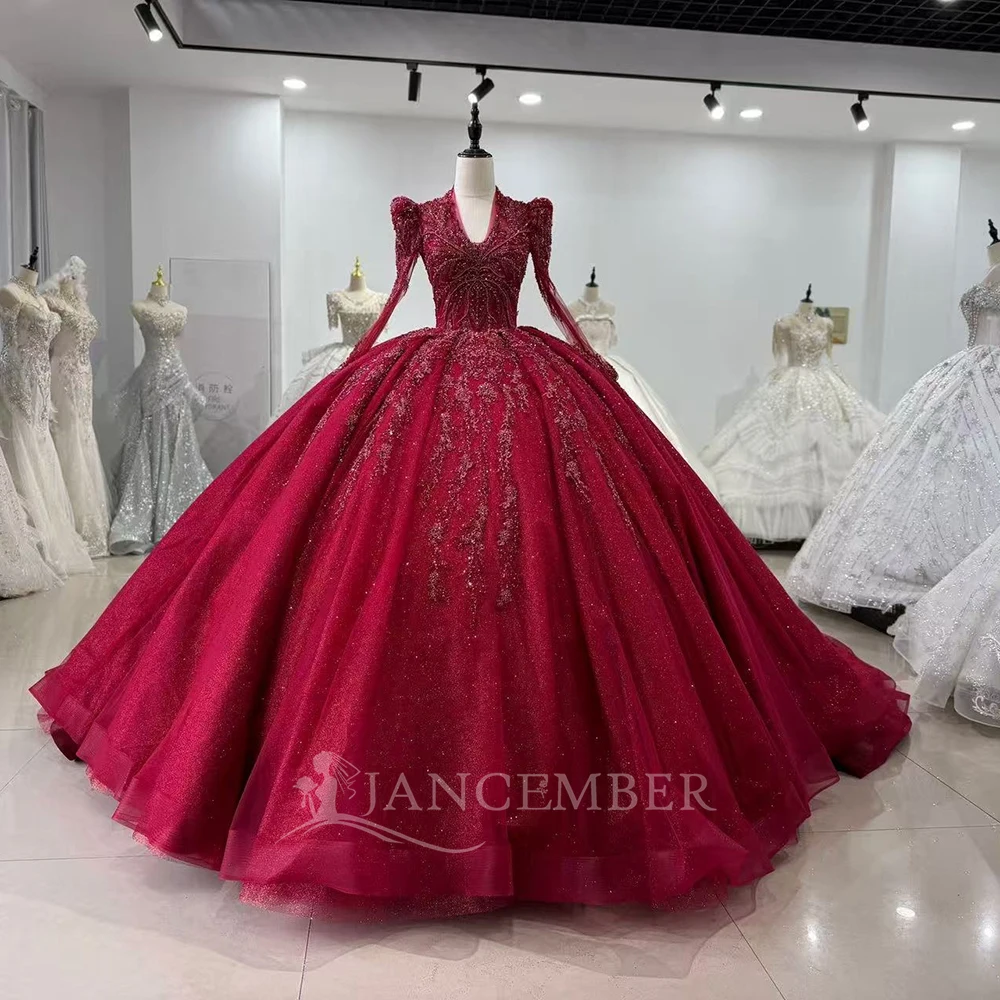 

Vintage Wedding Dresses Charming Bridal Gowns Beading Long Sleeves Lace Up Back Robes Elegant Vestidos De Novia Customized