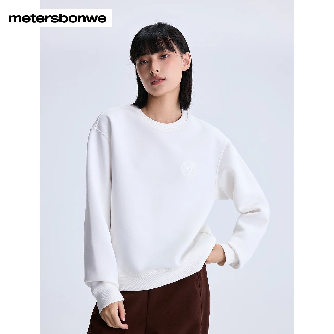 

Metersbonwe-Women's Small Standard Sweater For Commuting Comfort Solid Color Round Collar Hoodie Casual Pullover Winter