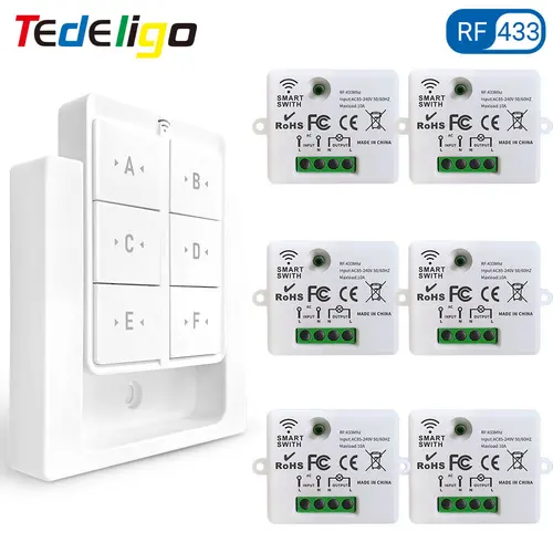 Interruptor de luz inalámbrico y interruptor de pared magnético de 433MHz, interruptor de ventilador de bombilla de lámpara de Control remoto, receptor de relé de 110V, 220V, 230V, 240V, 10A