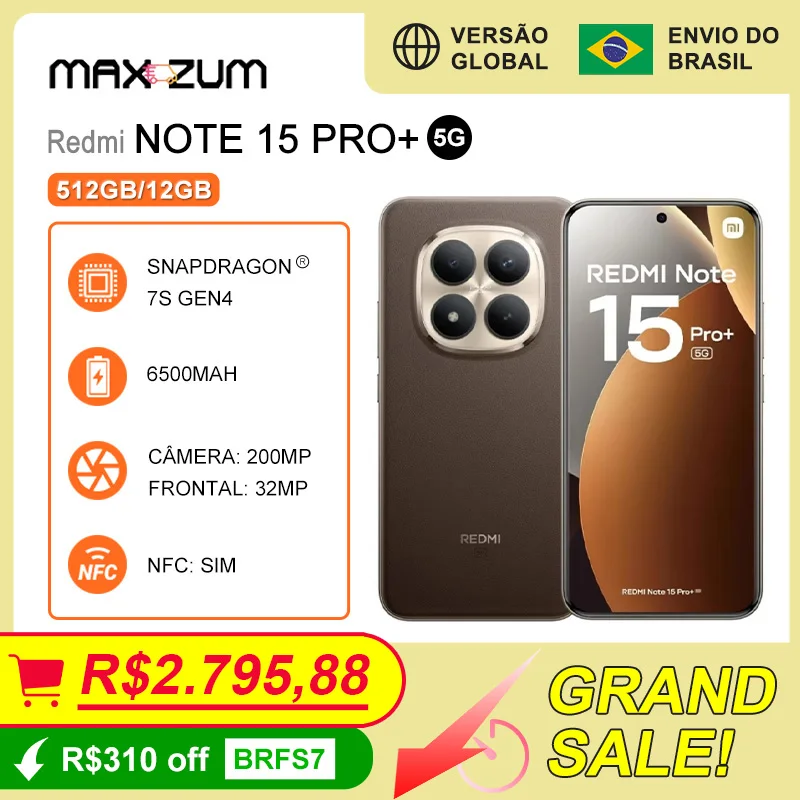 Xiaomi Redmi Note 15 PRO+ 5G,512GB/12GB RAM, Smartphone, Processador Snapdragon® 7s Gen 4, Bateria 6500mAh,  Versão Global - AliExpress 509