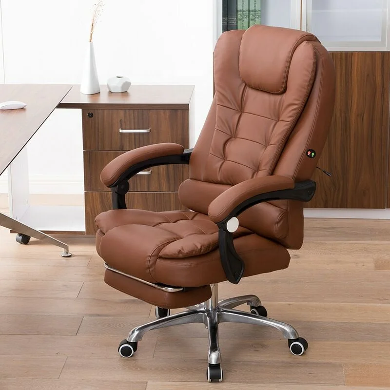 Modern Cowhide Reclining Massage Swivel Office Chair Ergonomic Lift Chair Adjustable Headrest Synthetic Leather