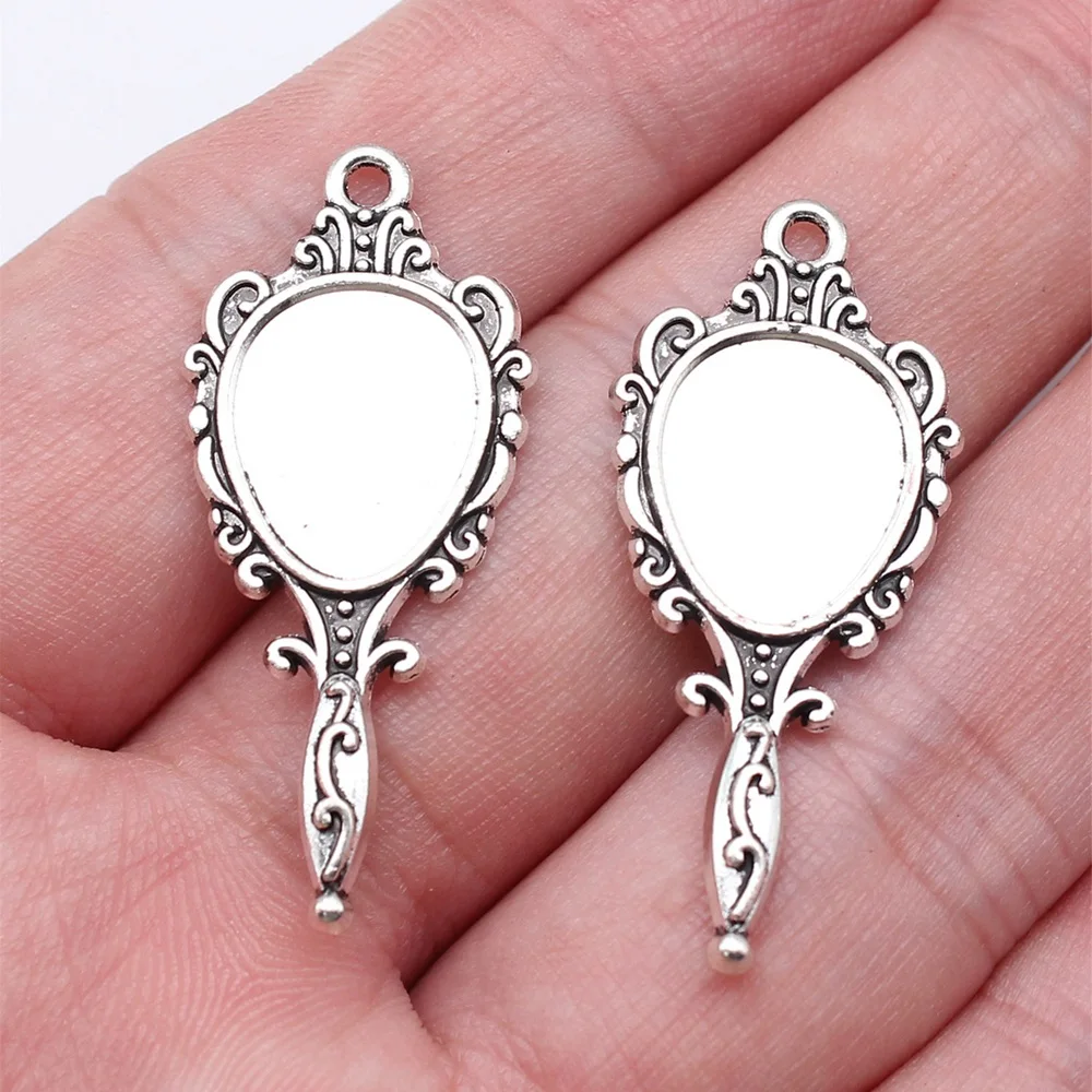 Pendant Mirror Charms Jewelry Materials 16x36mm 10pcs