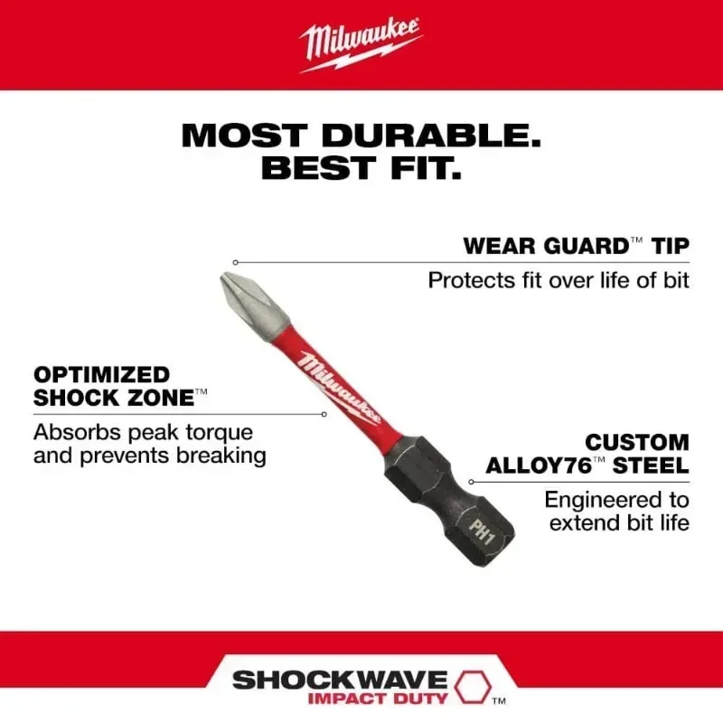 Milwaukee 48-32-4550 SHOCKWAVE Impact Drill Duty™ Magnetic Attachment PH2 Bit Set 3PC MILWAUKEE Power Tool Accessories