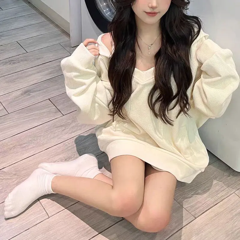 Hotsweet Hooded Casual Sweatshirts Two Piece Set Halter Female Clothing Spring Autumn Korean Basic Solid Color Loose Pullovers