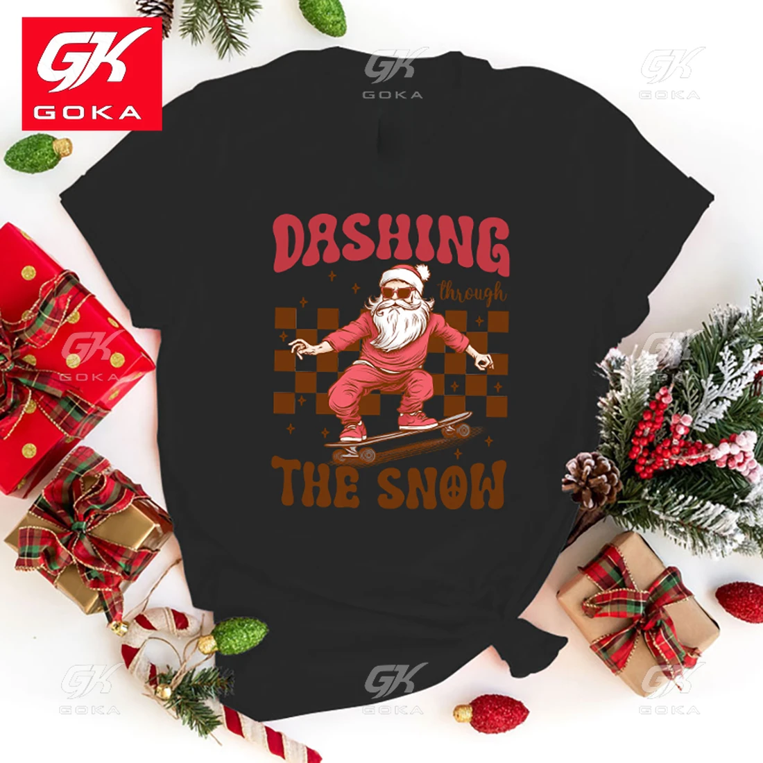 Unisex Fashion O Neck Tops Christmas Dashing Through The Snow Printing Shirt Short Sleeve Cotton T Shirt Casual Shirt T Shirts