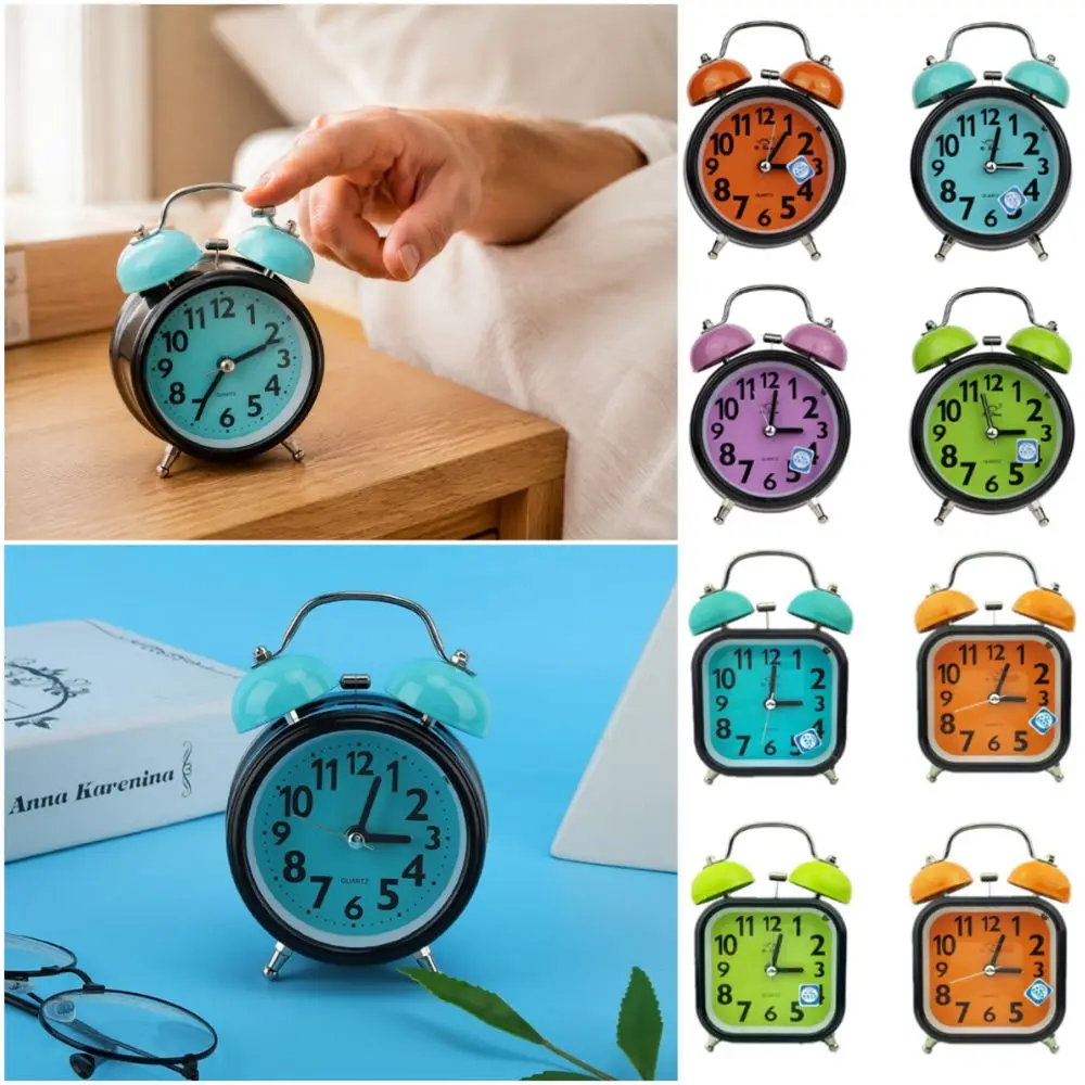 Multicolor Double Bell Alarm Clock Super Loud 3 Inch Luminous Alarm Clock Mute Type Light Blue Color Bedside Alarm Clock
