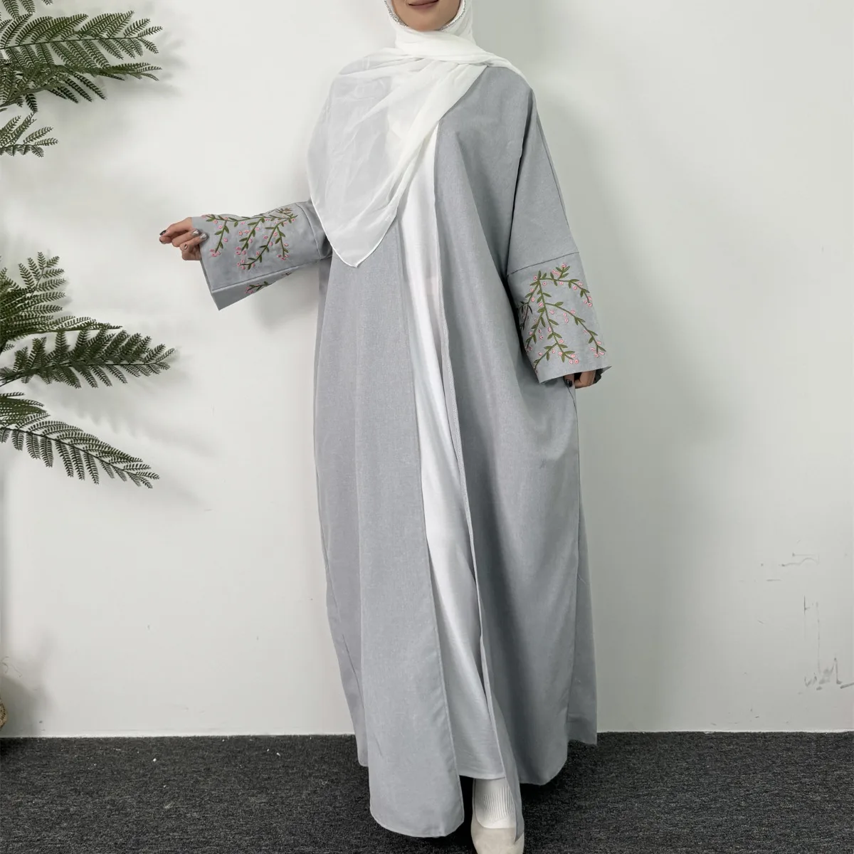 女性のための刺繍されたオープンフロントアバヤ,ロングドレス,長袖,イスラム教徒のカーディガン,abayas out kaftans,jilbaba