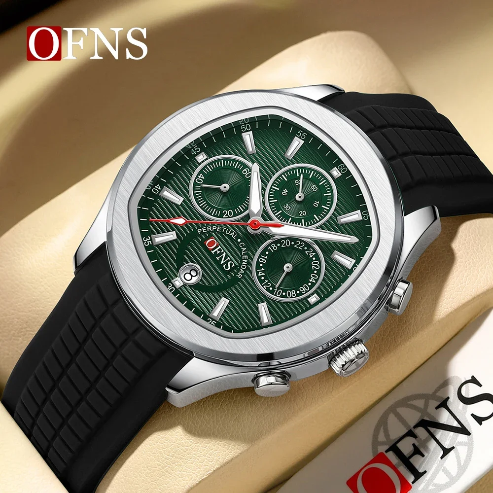 Fashion Ofns Top Brand 8019 Men's Quartz Watch Multi Functional Three Eye Six Pin Waterproof Luminous Calendar Multi-functional