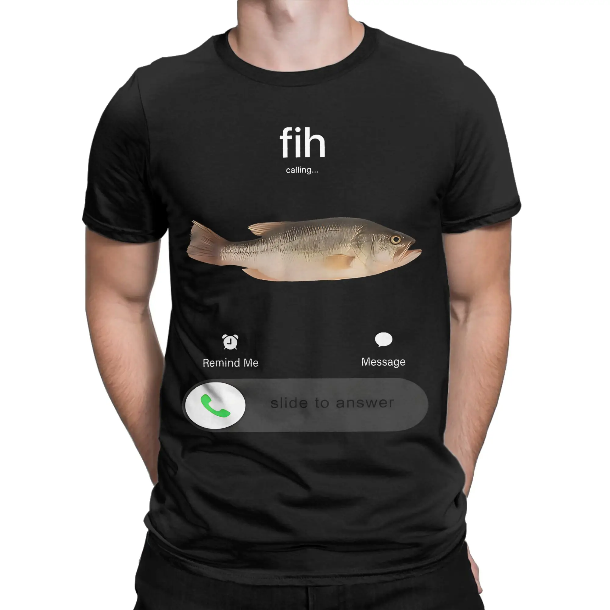 Remind Me Message Decline Accept Phone Call Fish Fih Calling  T Shirt Unisex 100%Cotton Tops Funny  Round Neck Short Sleeve