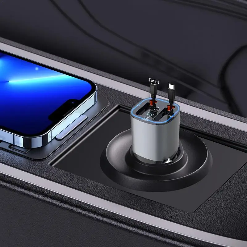 Fast Car Charger 5 In 1 Smart Car Cell Phone Charger With Dual Retractable Cables Car Aromatherapy Diffuser LED Voltage Display