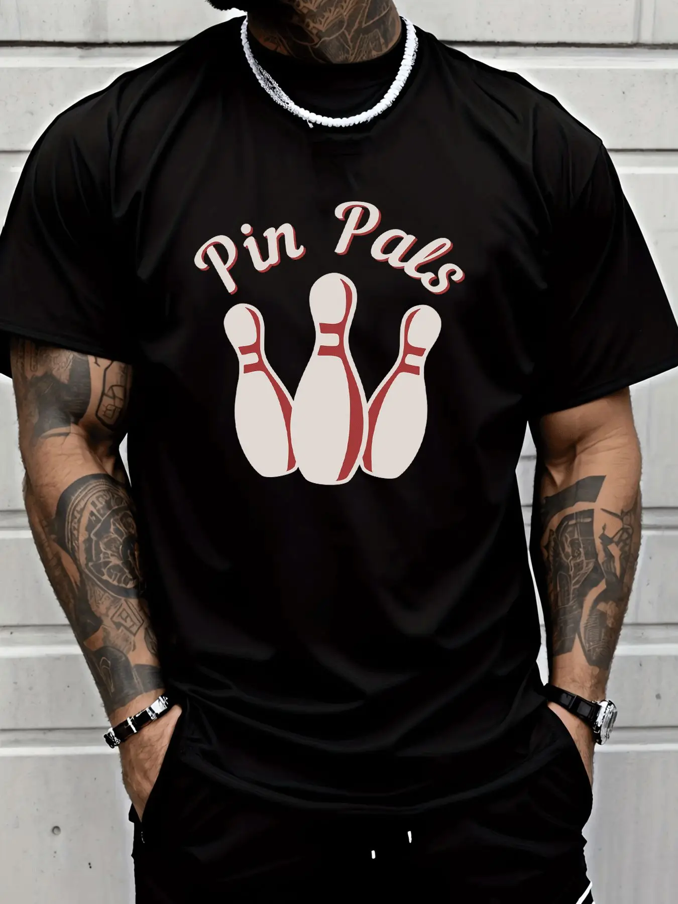 Mens Pin Pals Bowling Graphic T Shirt Retro Bowling Pins Streetwear Short Sleeve O Neck Cotton Hip Hop Casual Summer Tee For Men