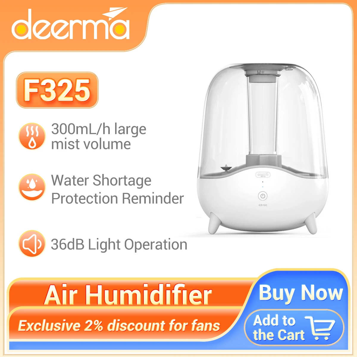 

Увлажнитель воздуха Deerma F325 для дома, 5 л