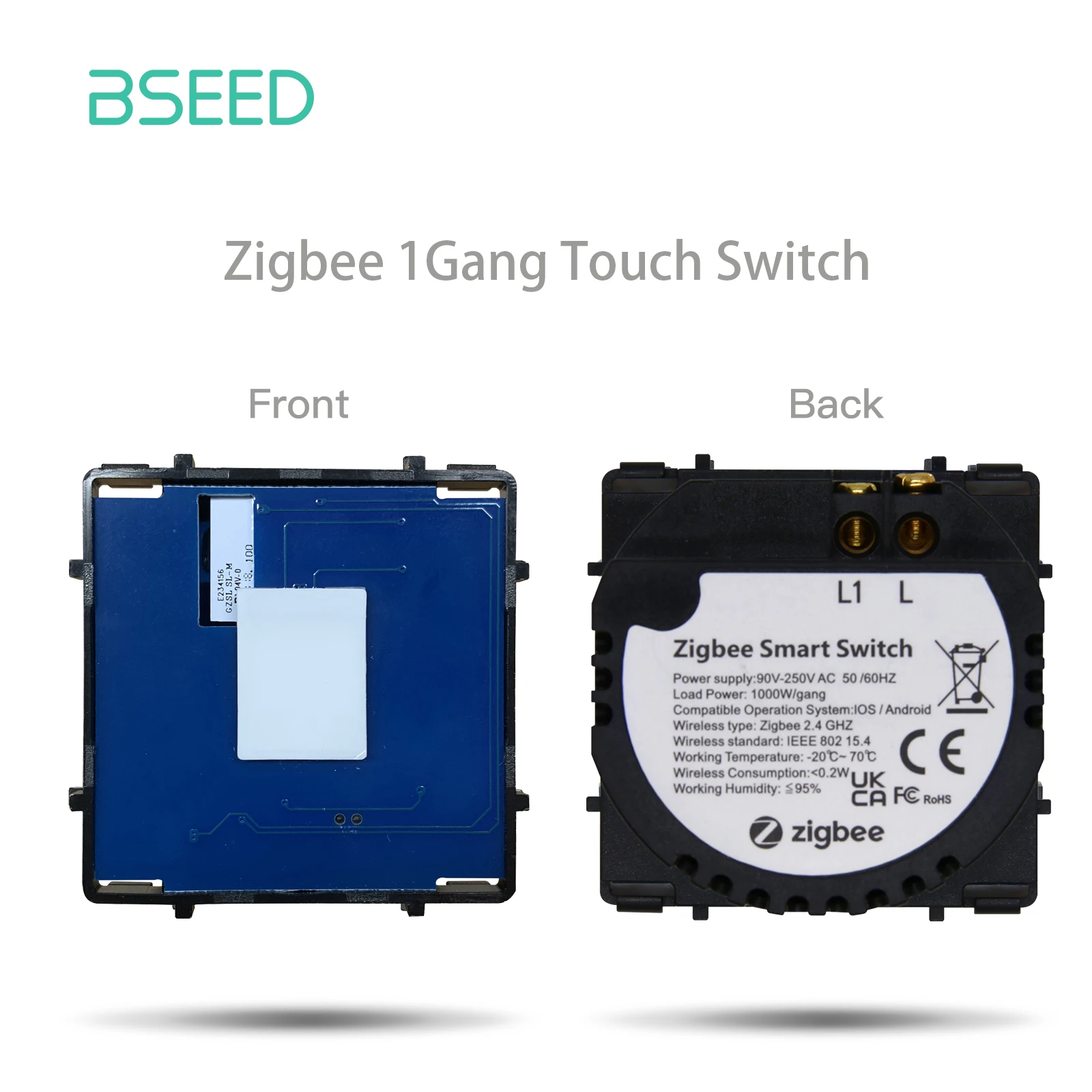 BSEED 1/2/3Gang Smart Zigbee Schalter Funktion Teil Touch Glas Front Panel EU Steckdose Smart Stecker DIY Teile Freie Kombination