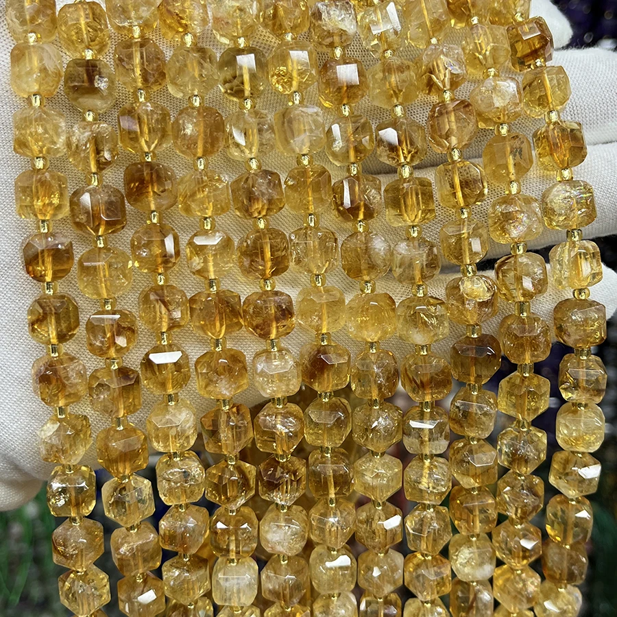 Natural Crystal Citrine Crystal Handmade Faceted Cube Loose Beads For DIY Jewelry Making Bracelet Necklace 15“ 6-7mm 8-9mm