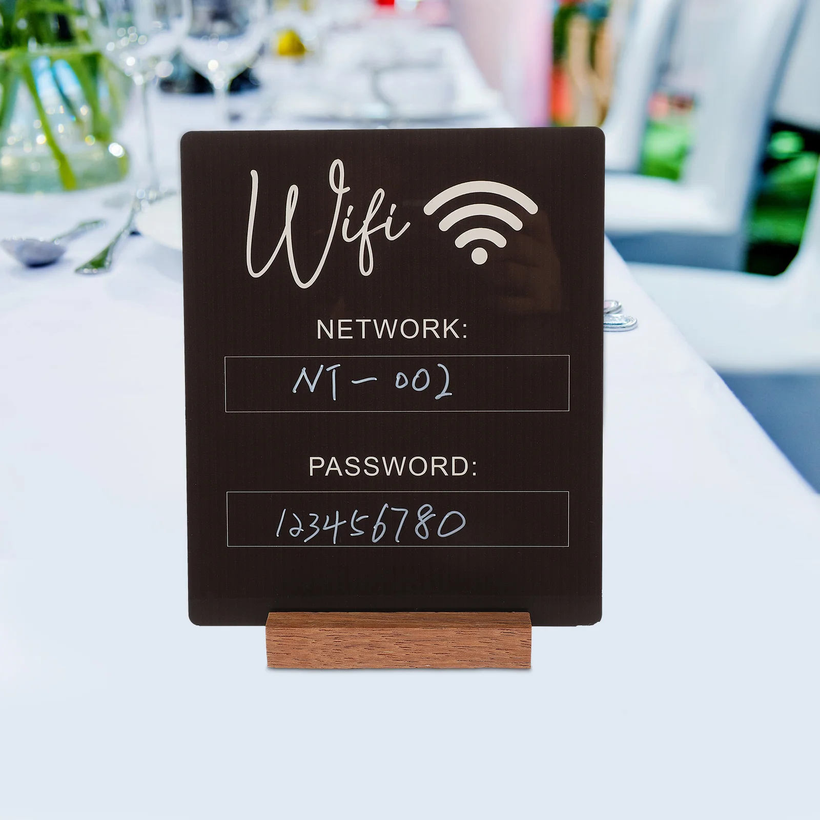 Wifi Password Sign Account Hotel Rete wireless Tavolo da pranzo Promemoria Supporto Acrilico per la casa