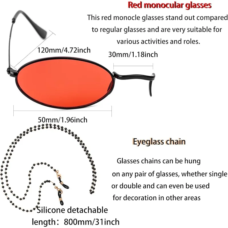 2/3 pçs personagem adulto óculos monoculares vermelhos e correntes de óculos alastor chifres clipe adereços ao ar livre trajes acessórios de halloween