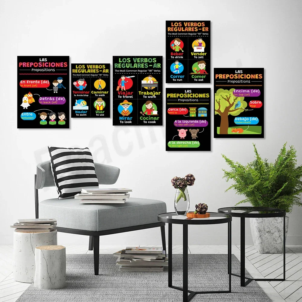 تحيات إسبانية، أوضاع إسبانية، وأفعال AR العادية الإسبانية الأكثر شيوعًا، وملصقات مرحبا وداعا إسبانية، وهدايا المعلم