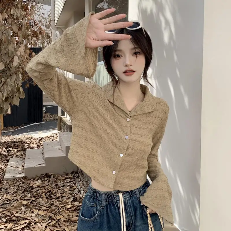 French style Horn sleeves shirt for women's spring autumn new sweet spicy style High street long sleeve cardigan casual chic top