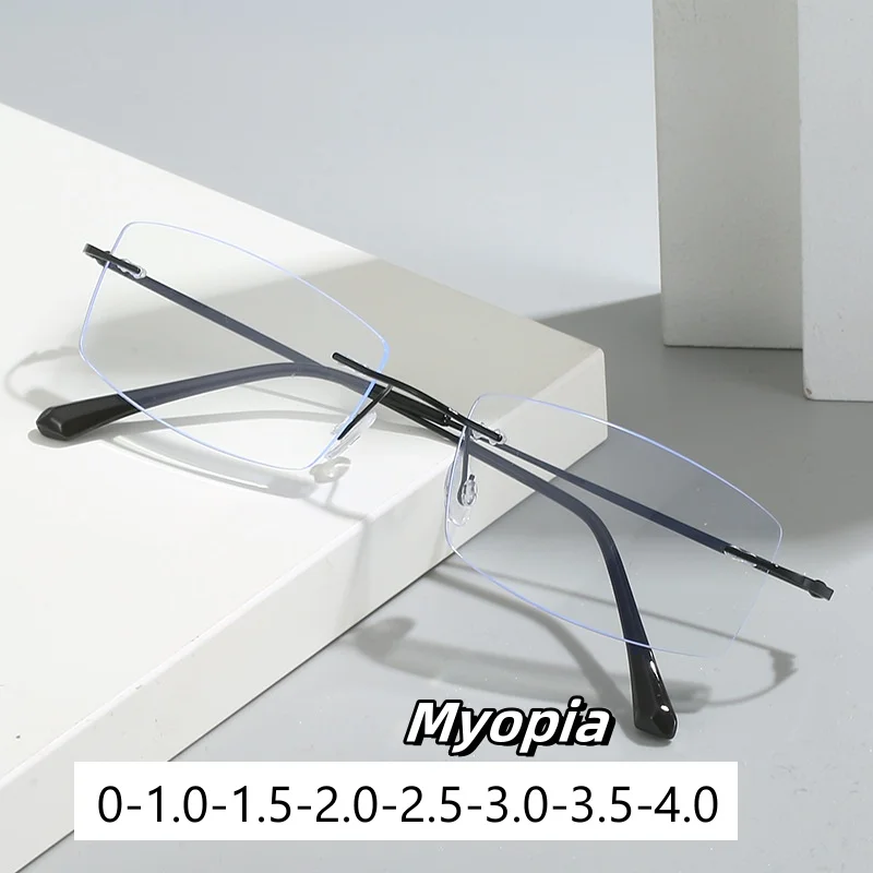 

Men Women Frameless Myopia Eyeglasses Ultra Light Eye Protection Near Sight Eyewear High Definition Minus Glasses 0 To -4.0