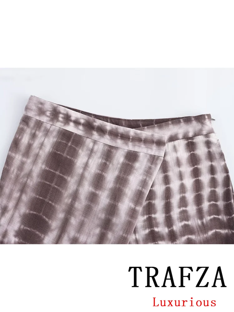 TRAFZA Vintage Casual Chic Women Pants Tie Dye High Waist Button Straight Loose Pants New Fashion 2024 Summer Holiday Trousers