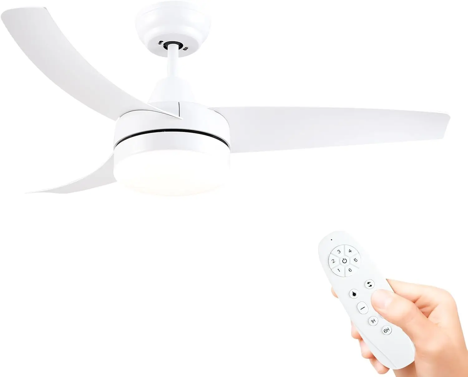 42 Inch Ceiling Fans with Lights, White Ceiling Fan with Light Remote Control, 3 Blade Modern Ceiling Fan with Light, Quiet