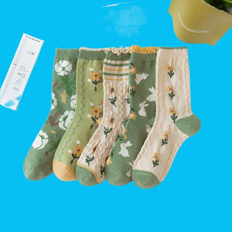 

1/3 Pairs Women's Spring and Summer New Forest-style Middle-tube Socks Japanese Lace Bubble Mouth Socks Women Middle-tube Socks