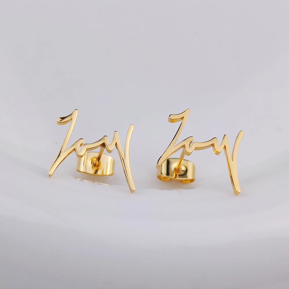 Custom Minimalist Handwriting Script Name Stud Earrings Pair Boxed Customized Earrings Artistic Women Ear Jewelry Personal Gift