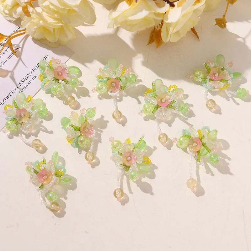 Shoe Charms 1 Piece Mint Mambo Tassel Transparent Crystal Glass Beaded Flower DIY Mori Jelly Clog Decoration Korean Princess