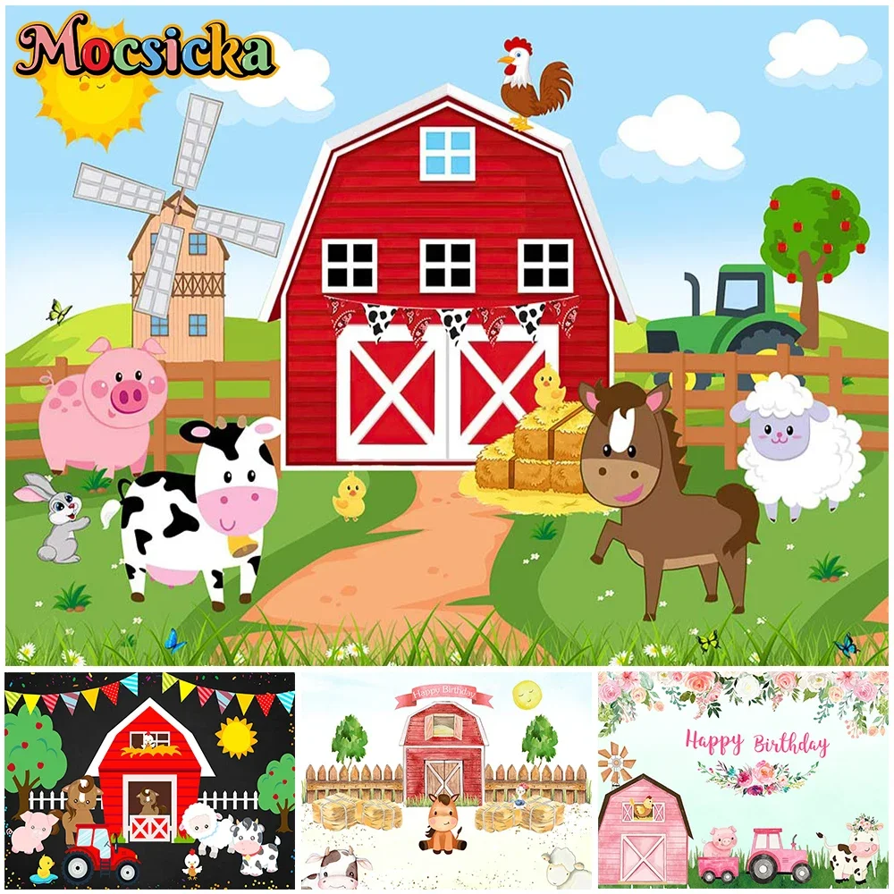 Mocsicka Happy Birthday Backgrounds Photography Soft Washable Non Fading Pink Home Party Decor Tractor Backdrop Studio Photocall