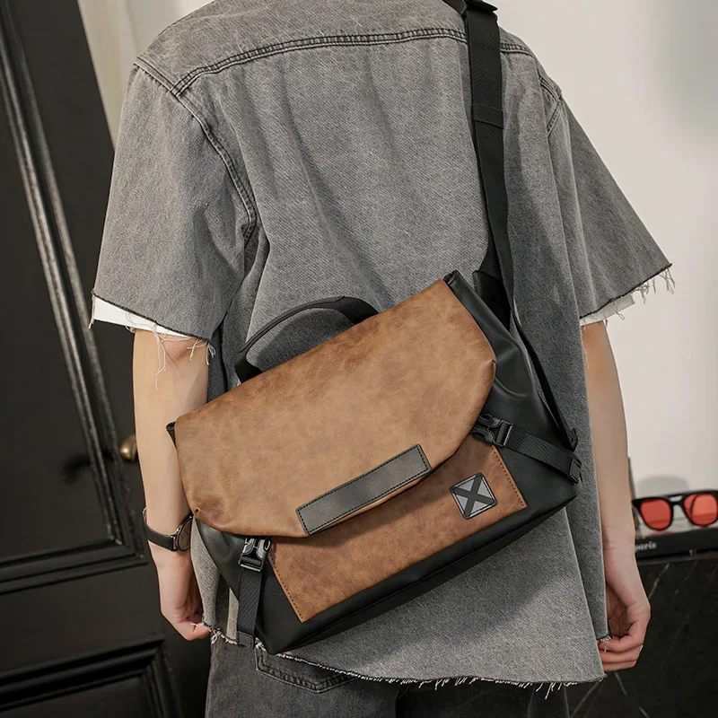 Vintage Men's Crossbody Bags Large Capacity Flap Messenger Bag Men Casual Crossbody Shoulder Bag Men Satchels Laptop Handbags